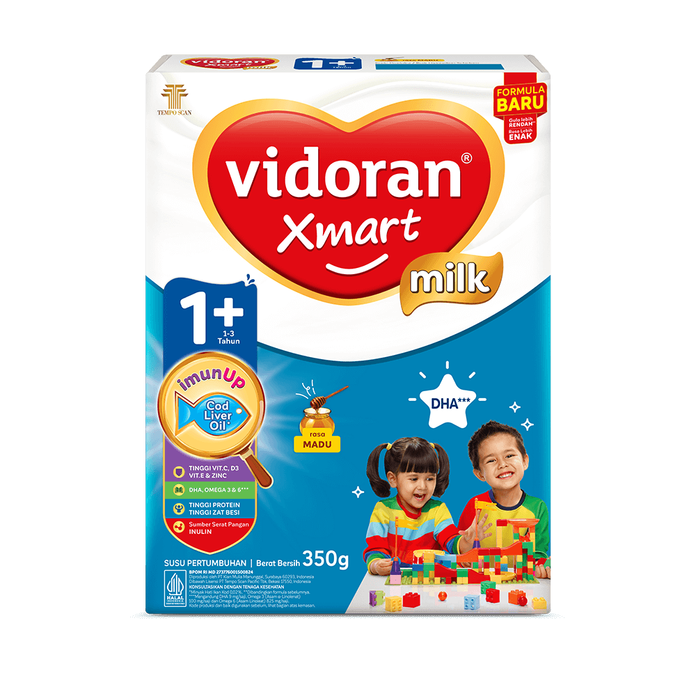 Susu vidoran Xmart 1+ Rasa Madu dengan Gula Lebih Rendah dan Rasa Lebih Enak