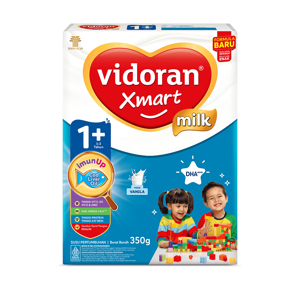Susu vidoran Xmart 1+ Rasa Vanilla dengan Gula Lebih Rendah dan Rasa Lebih Enak