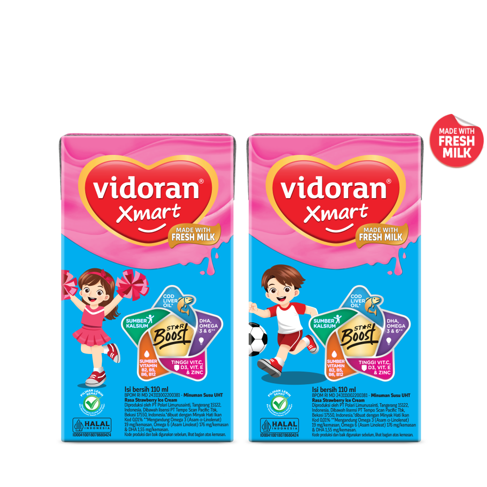 Susu vidoran Xmart UHT Rasa Strawberry Ice Cream
